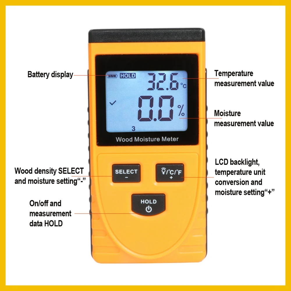 RZ EMT01 Inductive Wood Moisture Meter Hygrometer Digital Electrical Ambient Temperature Tester Measuring tool GM630