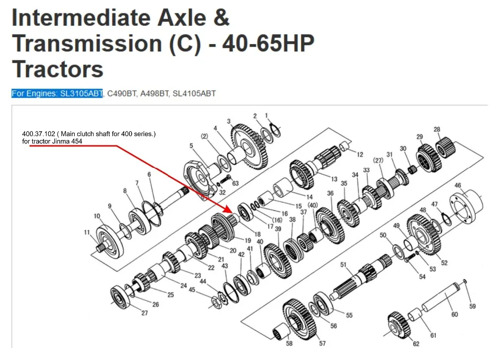 

400.37.102, the main clutch shaft for Jinma part number: 400.37.102