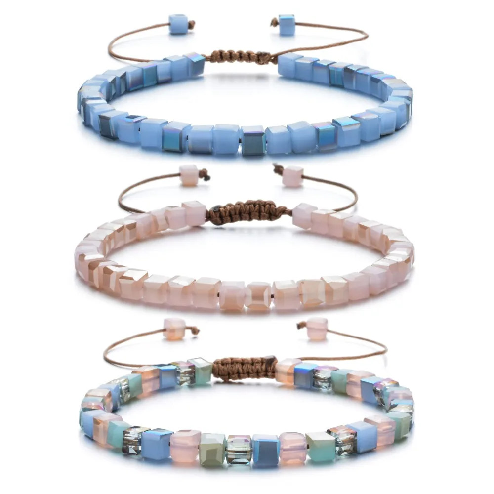 ZMZY 3pcs Mixed Crystal Glass Stone Beads Bracelet Friendship Bracelets for Women Gift Colorful Boho Style Party Luxury Jewelry