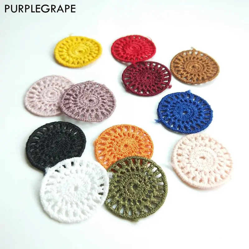 PURPLEGRAPE Retro fashion hollow woven fabric round multicolor DIY handmade ear jewelry pendant 28mm a pack of 20