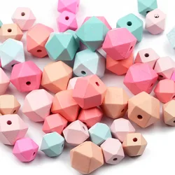 5-30pcs Mixed Color Wood Spacer Beads 15/20MM Octagonal Cube Geometric Faceted Wooden Beads For Jewelry Making DIY Necklace toys