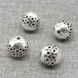 2 Pieces of 925 Sterling Silver Daisy Flower Round Ball Beads 10mm for Bracelet