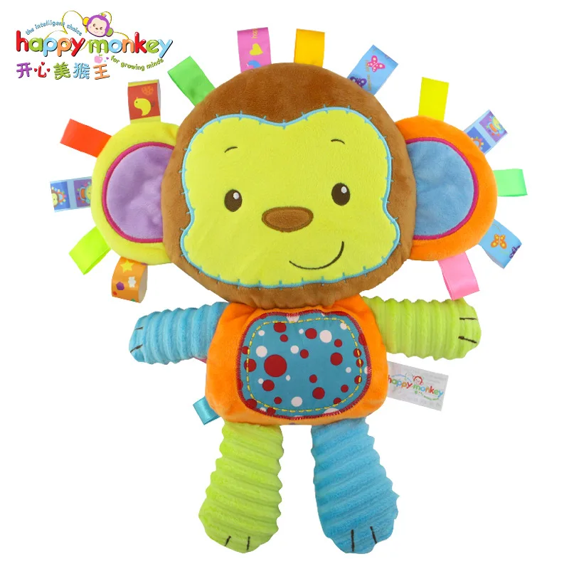 Happy Monkey Kids Baby Cute Plush Rattle Stuffed Animal Infant Educational Learning Toys Gift for Toddler Children 0-12 month