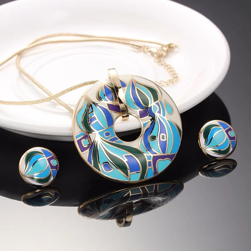 Newest Fashion Vintage Jewelry Sets Bohemian Necklace Earrings Set Enamel Necklace Earrings