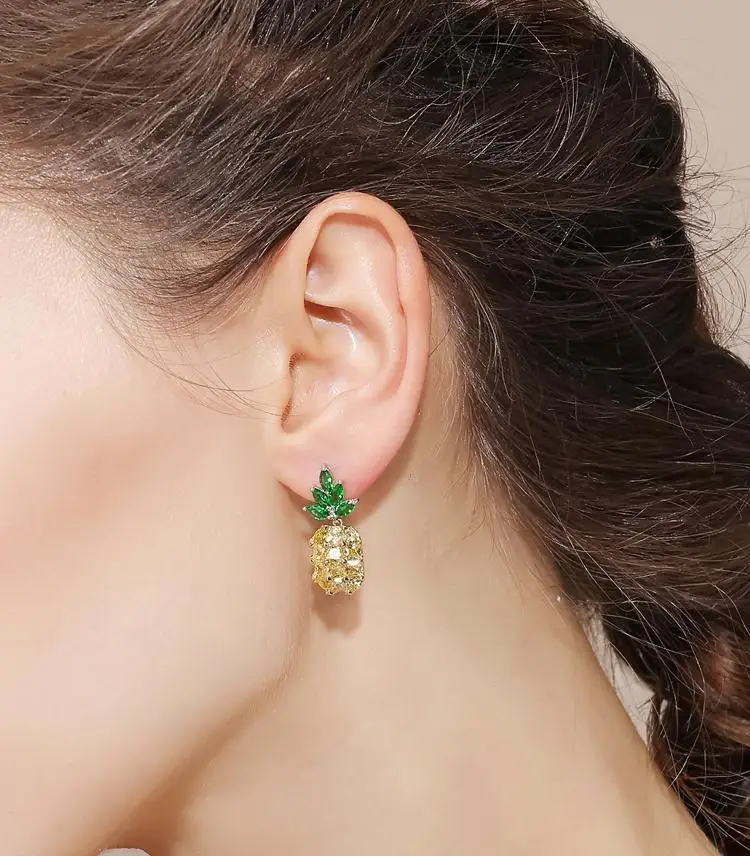 Elegante Ananas Obst Glänzende CZ Zirkon 925 Silber Nadel Weibliche Ohrstecker Großhandel Schmuck Frauen Valentinstag Geschenke – Detail 3