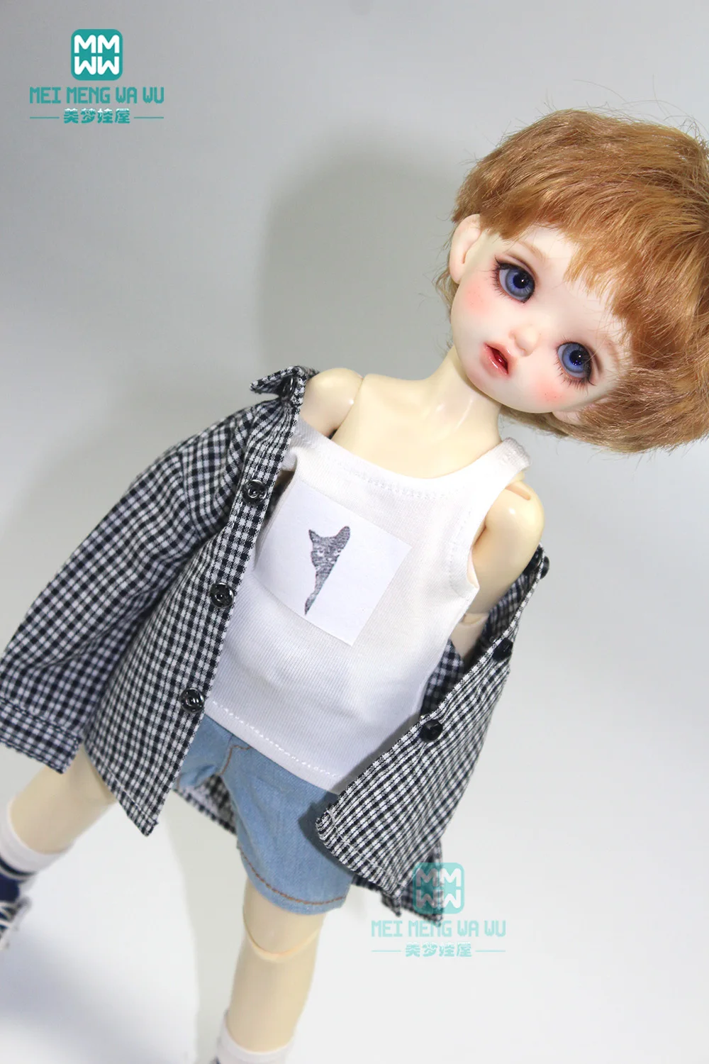 28-30cm 1/6 BJD YOSD doll clothes fashion plaid shirt, shorts, vest