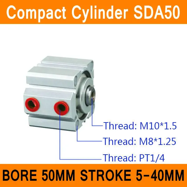 

SDA50 Cylinder SDA Series Bore 50mm Stroke 5-40mm Compact Air Cylinders Dual Action Air Pneumatic Cylinder ISO Certificate