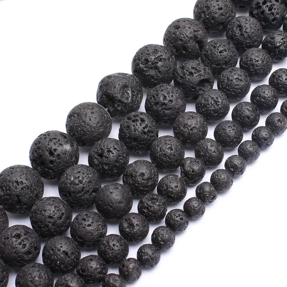 Vulcânico Lava Stone Beads para Fazer Jóias, Pulseira DIY, Preto Natural, Redondo, Escolha o Tamanho, 4mm, 6mm, 8mm, 10mm, 12mm, 15.5 in, Atacado