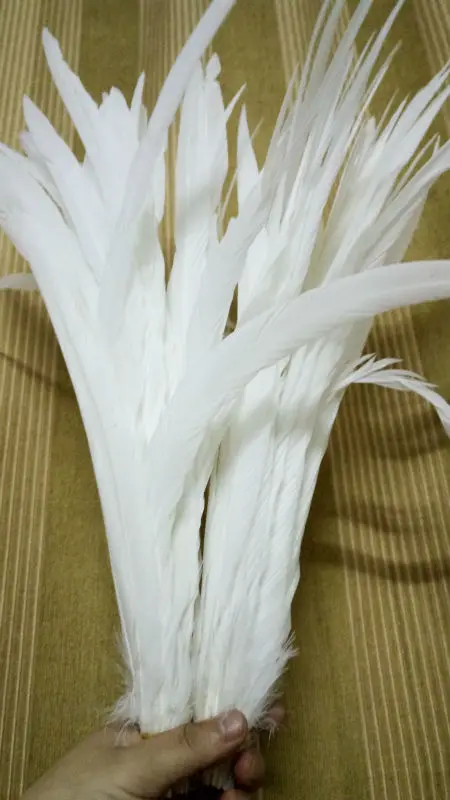 Wholesale sale perfect  500pcs  high quality scare natural pure white Rooster tail feathers 16-18inch/40-45cm  Decorative diy