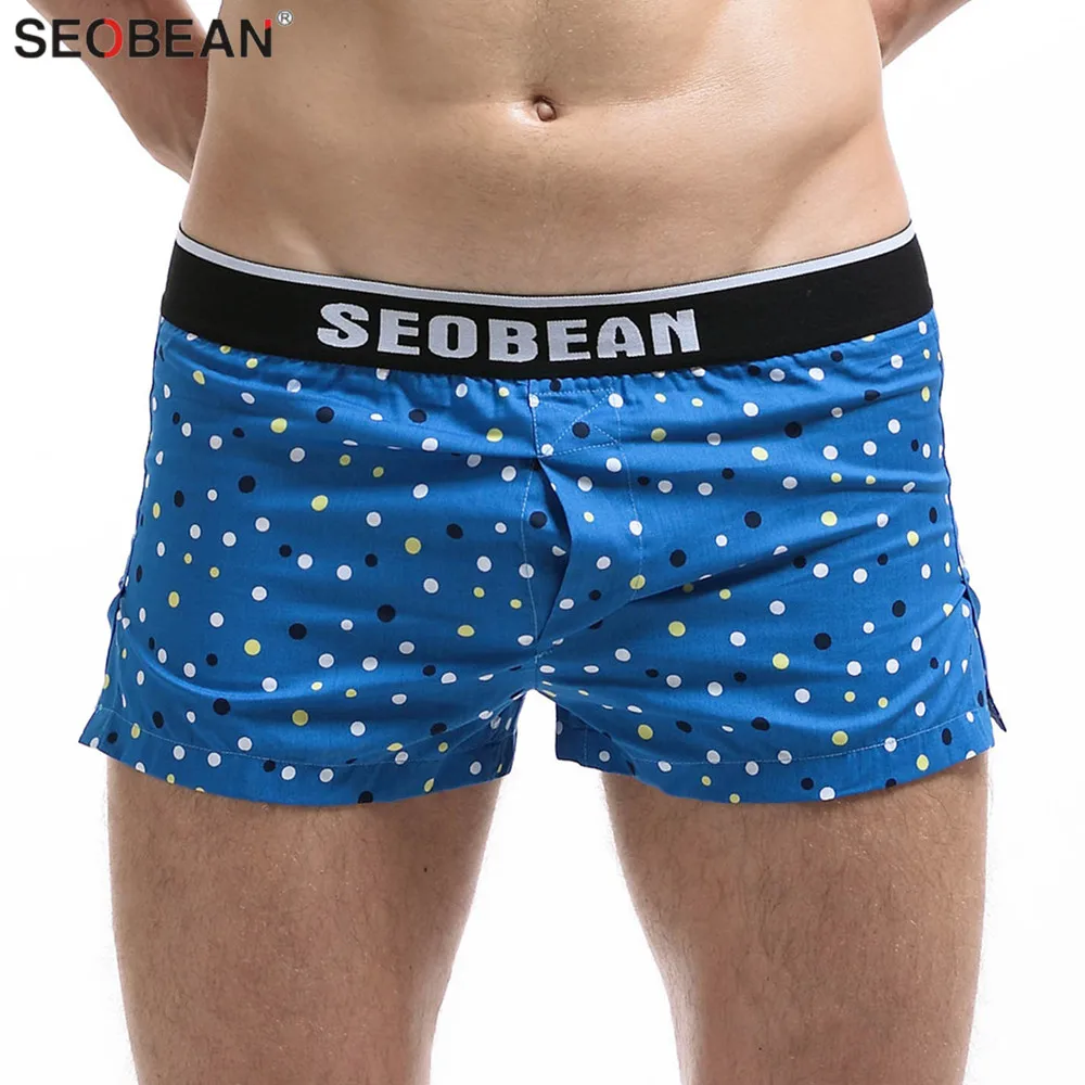 SEOBEAN Men's Underwear Boxers Shorts Men Cotton Underpants Loose Home Sleep Wear Shorts Panties Sexy Low-waist Men Boxer