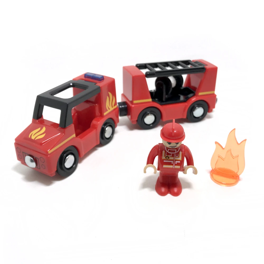 High-Quality Sound And Light 2 Sections Of Magnetic Train Compatible With Car Wooden Track- Red Fire Engine w01