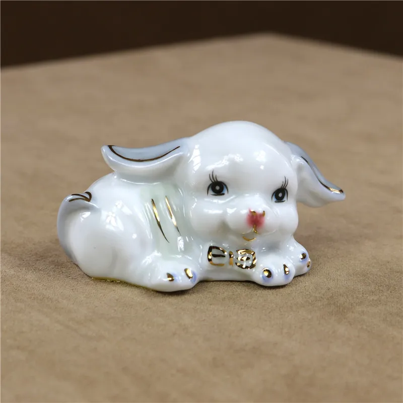 Porcelain Puppy Miniature Gilded Ceramics Doggie Sculpture Pet Home Decor Gift and Craft Embellishment Knickknack Accessories