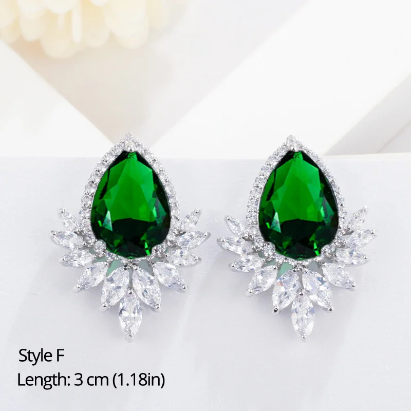 BeaQueen Classic Big Water Drop Green Crystal Long Hanging Earrings Oval Round Heart Cubic Zirconia Women Wedding Jewelry E292