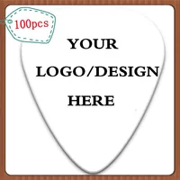 100 Uds. Púas de guitarra de celuloide personalizadas en blanco, haz tu propio logotipo y diseño, impresión Normal de doble cara, envío gratis