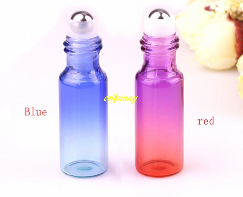 200pcs/lot 5ml colorful Glass roll on bottle stainless steel roll-on rainbow bottle Essential oil cosmetic packing