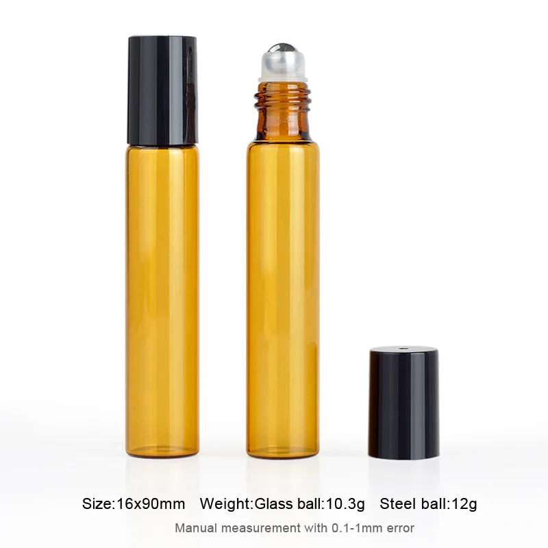 100Pieces/lot 10ML Portable Amber Essential Oil Bottle Roll on Perfume Bottle Mini Metal Ball Roller Brown Essential Oil Bottles