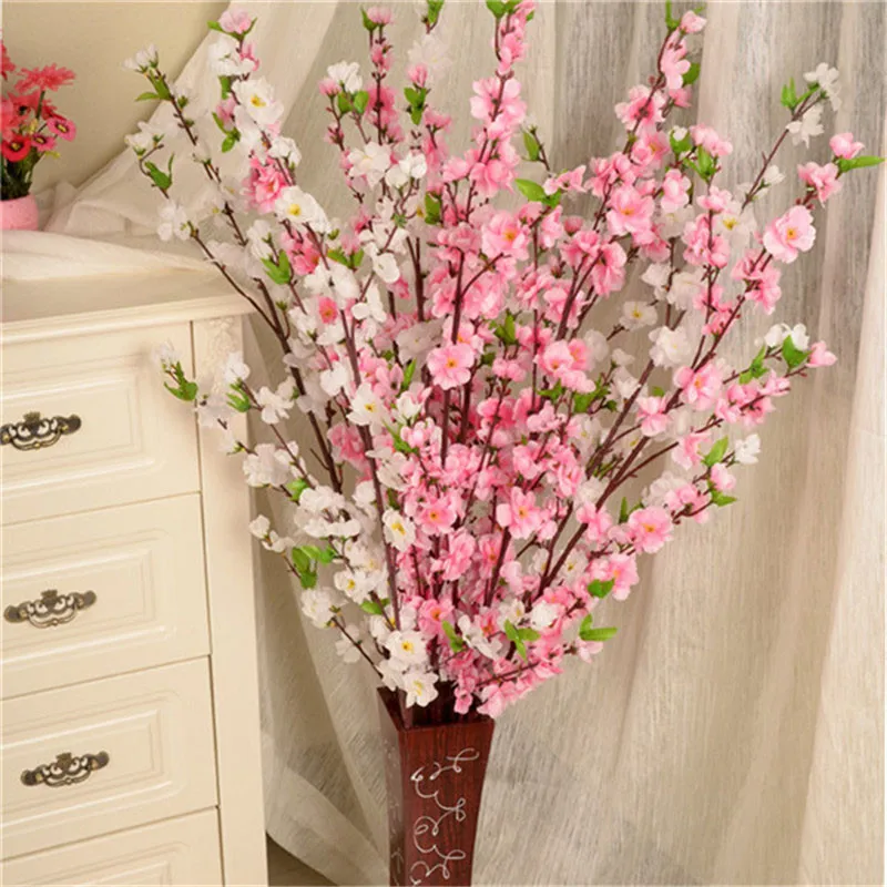 

Artificial Cherry Spring Plum Peach Blossom Branch Silk Flower Home Wedding Decorative Flowers Plastic Peach Bouquet 65CM