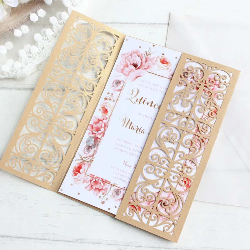 

Rural laser cut wedding invitations gold burgundy spring summer invite personalised supply 50pcs