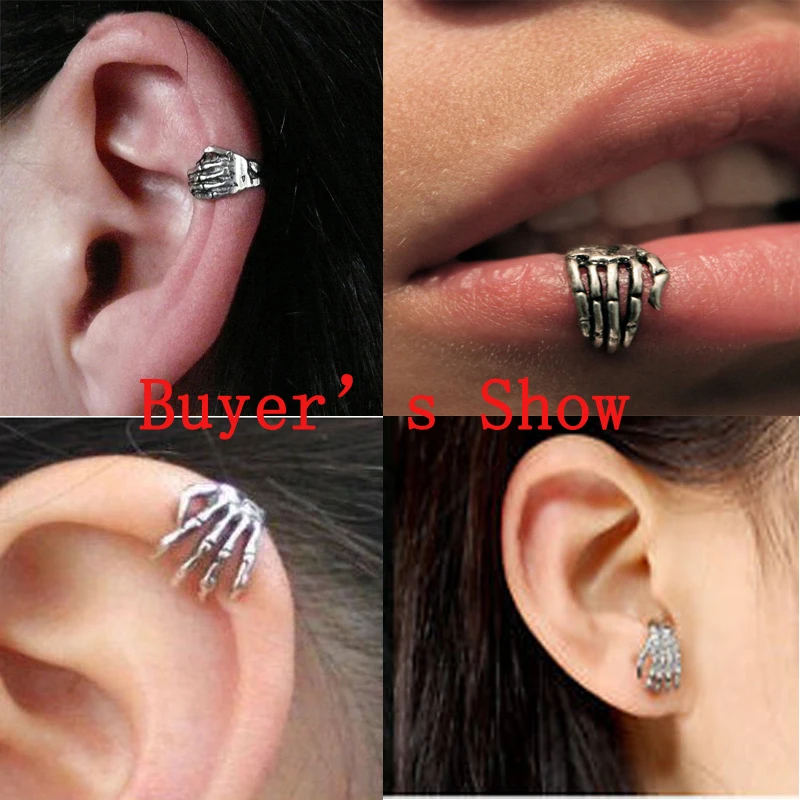 1Pcs 16G Punk Skull Shape Devil Hand Kylie Lip  Ring Ear Piercing Stud Ring Jewelry Skeleton Plam Stud