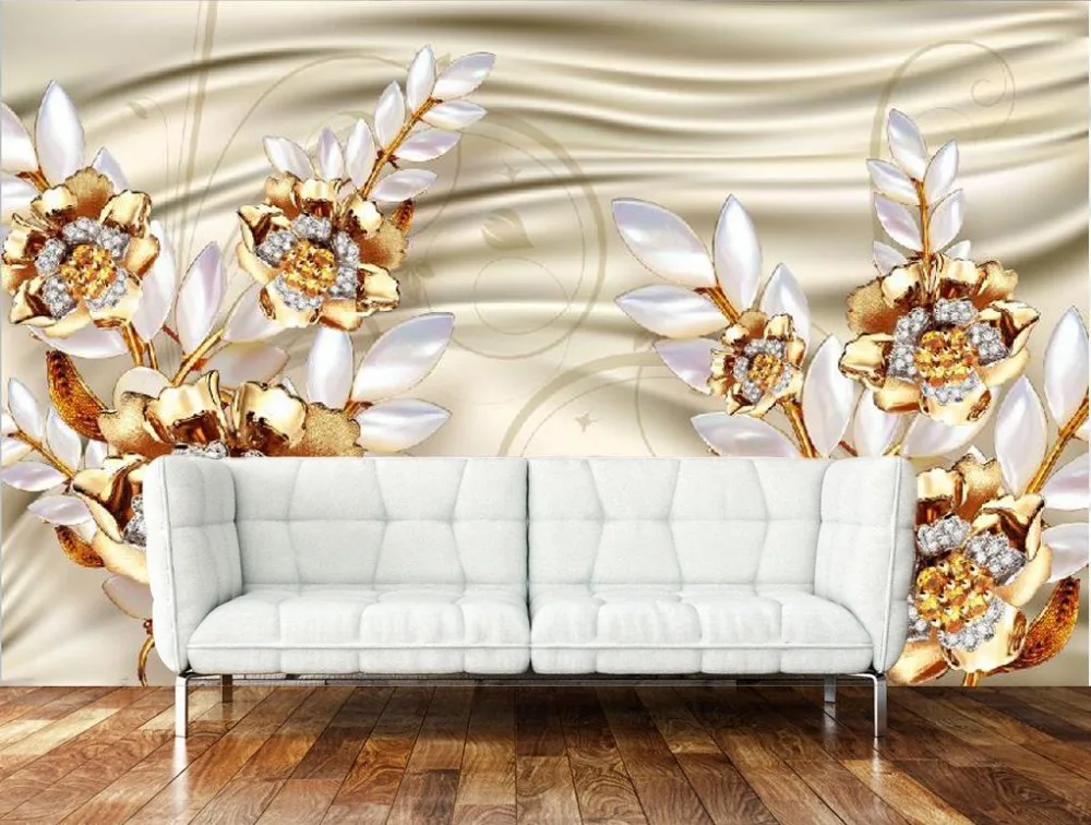 Home Decoration wallpaper 3d modern 3D gold Jade carving Jewelry rose custom 3d photo wallpaper