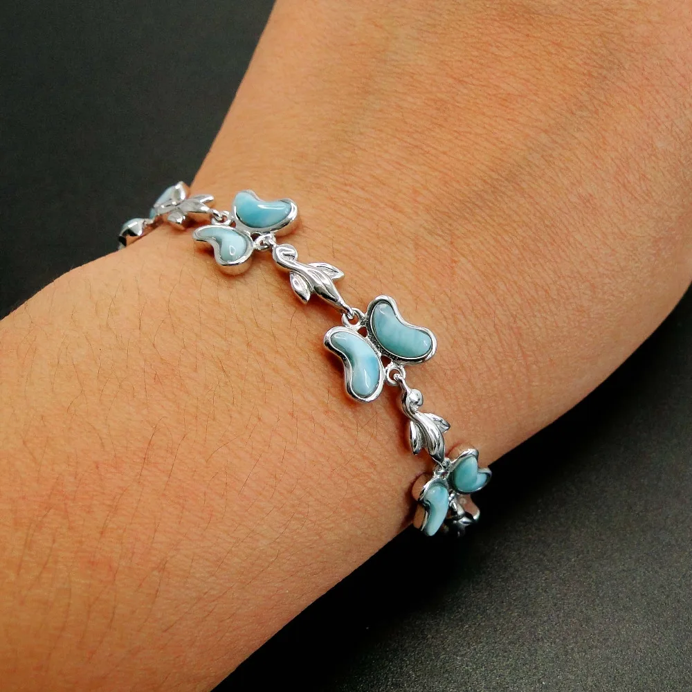 

High Quality Beautiful Natural Dominica Larimar Butterfly Bracelet Bangle For Gift / Engagement / Wedding / Party / Daily Wear