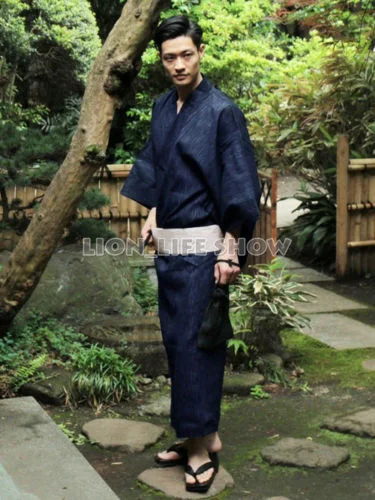 Japanese Men Samurai Yukata Kimono Summer Festival Pajamas Sleepwear Costume without obi