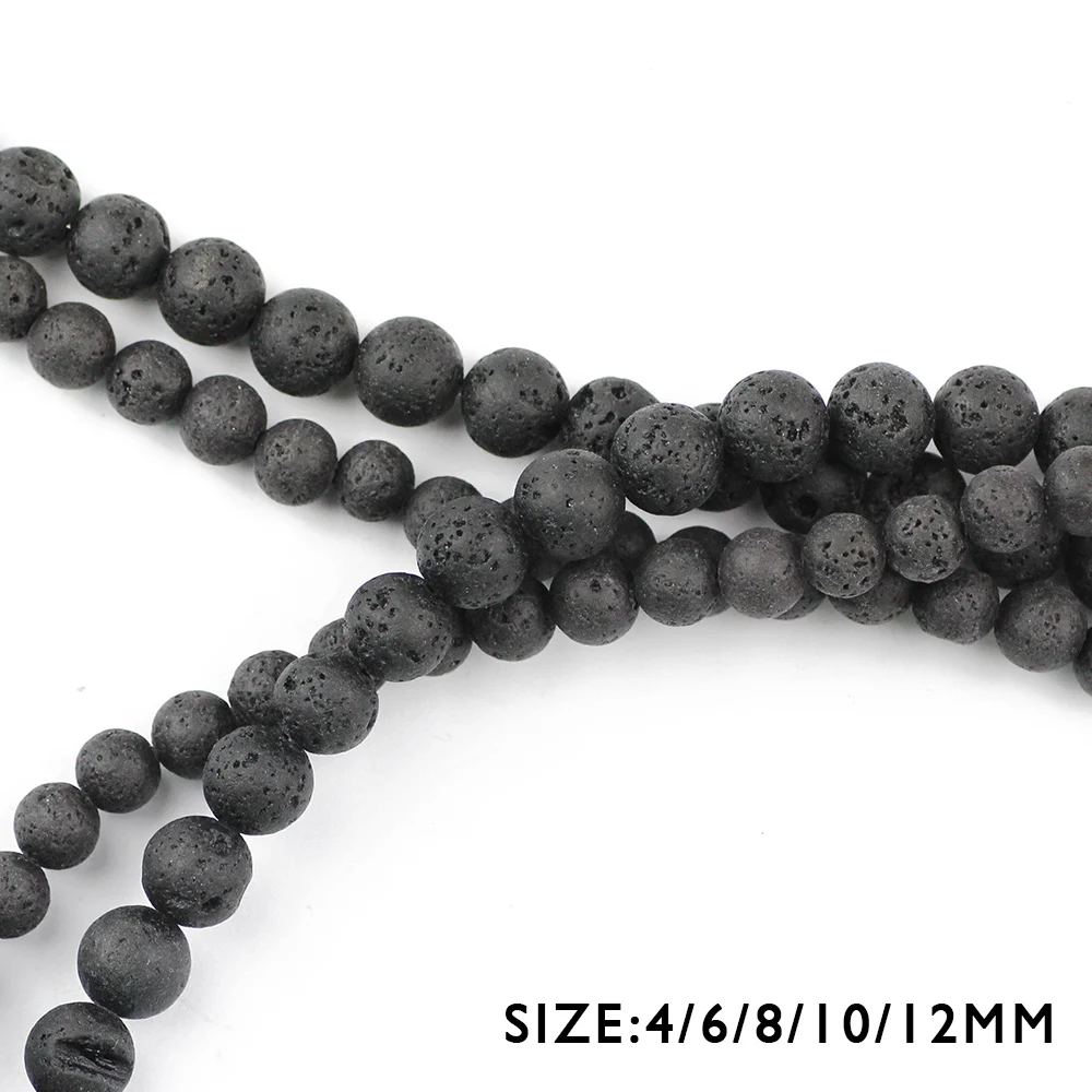 WLYeeS Wholesale black lava natural stone beads round loose bead 4 6 8 10 12mm ball for jewelry bracelet necklace making DIY 15\'