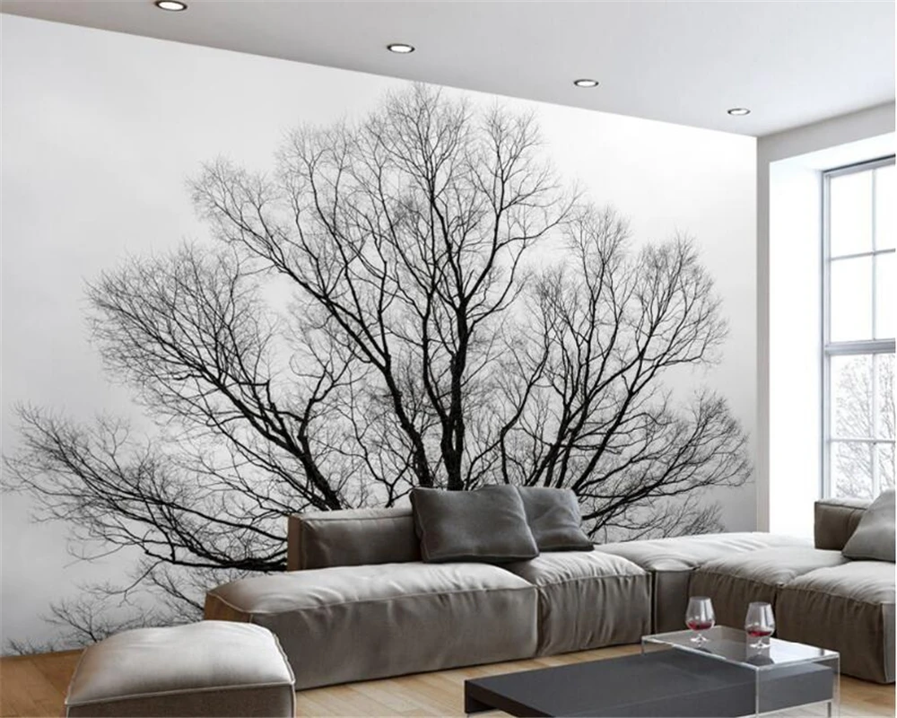 Custom Wallpaper Black White Trees Trees mural TV Background Wall Living Room Bedroom Mural wallpaper for walls 3 d