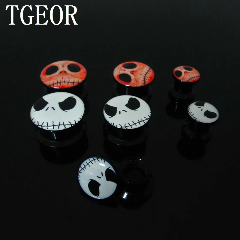 1 pair ear tunnels Nightmare Before Christmas internally thread acrylic ear Flesh Tunnel NEW ARRIVAL