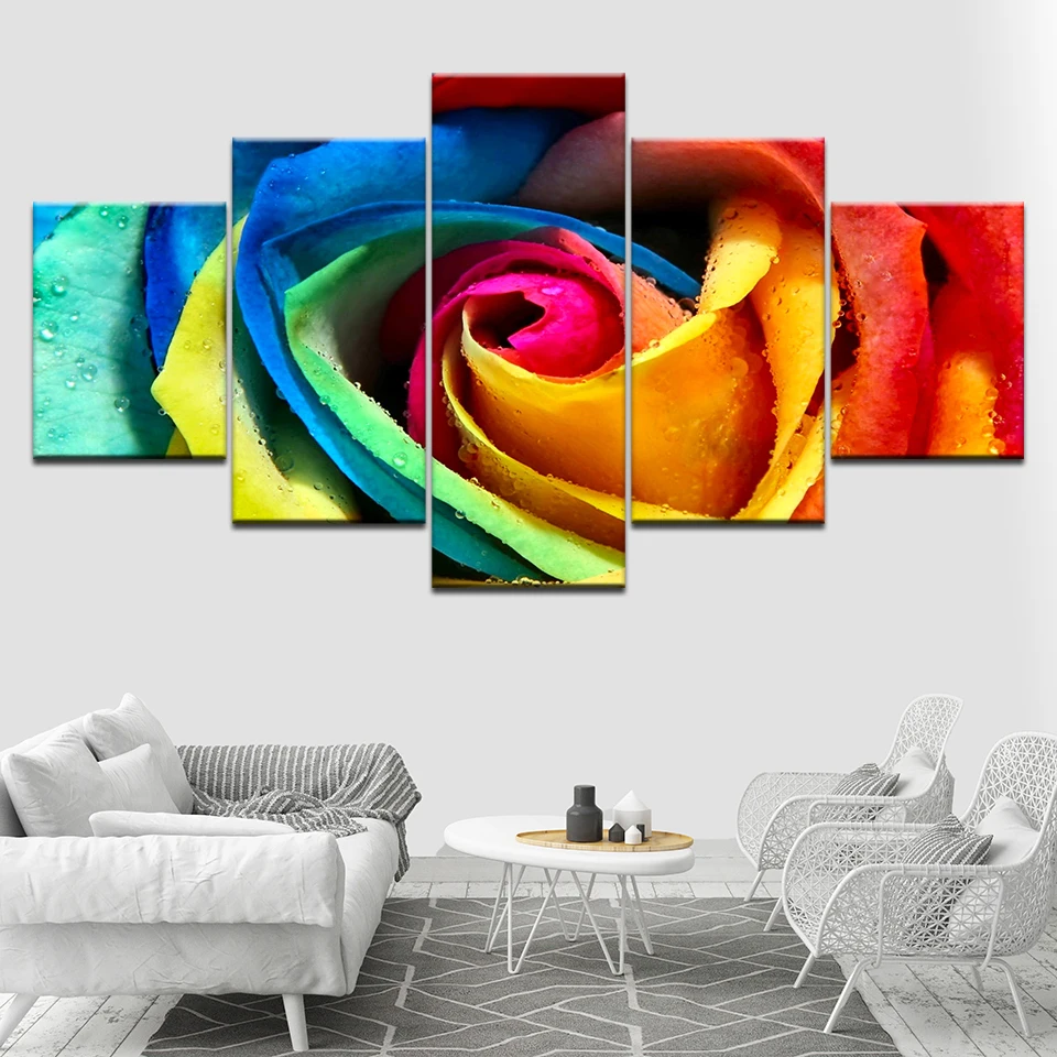 

The Rose of Many colors 5 Piece Wall Art Canvas Print modern Poster Modular art painting for Living Room Home Decor