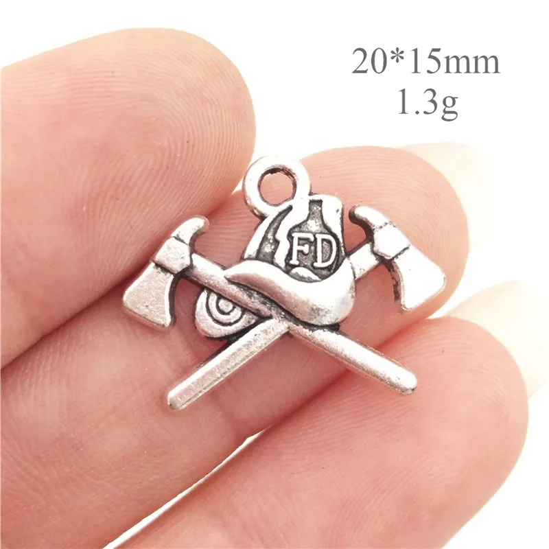 BULK 30pcs Zinc Alloy Fire Department Firefighter Axe Charm for DIY Jewelry Making  20*15mm 1.3g