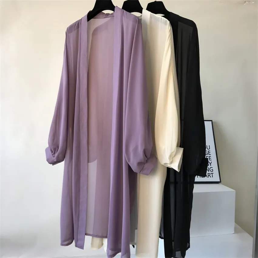 Gowyimmes 2019 Zomer Vrouwen Dunne Chiffon Blouse All-Match Meisje Midi Lange Mouwen Bescherming Overhemd Zon Kleding Strand Jassen PD333