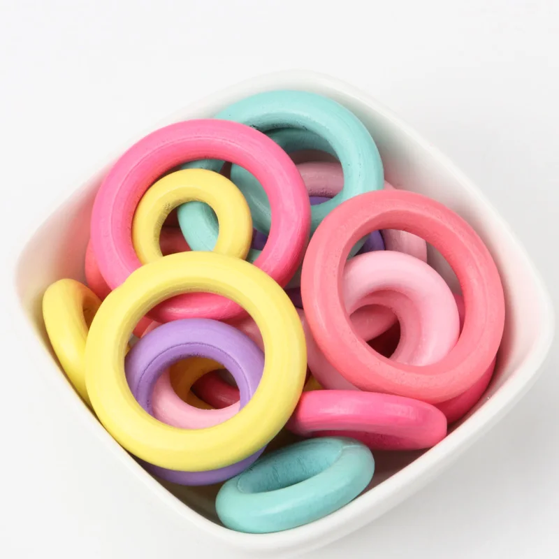 20pcs Mix Circle Natural Wood DIY Crafts Embellishment For Wooden Ring Children Kids Teething Wooden Ornaments An Pick