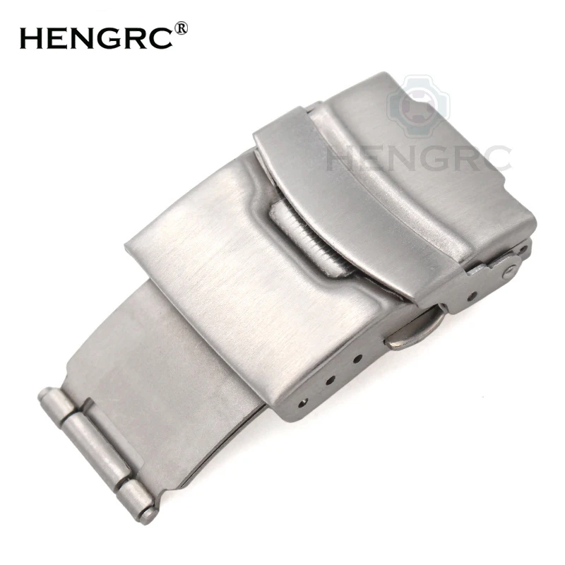 HENGRC Stainless Steel Watch Buckle 18 20 22 24mm Men Watchband Strap Silver Metal Insurance Deployment Clasp Accessories