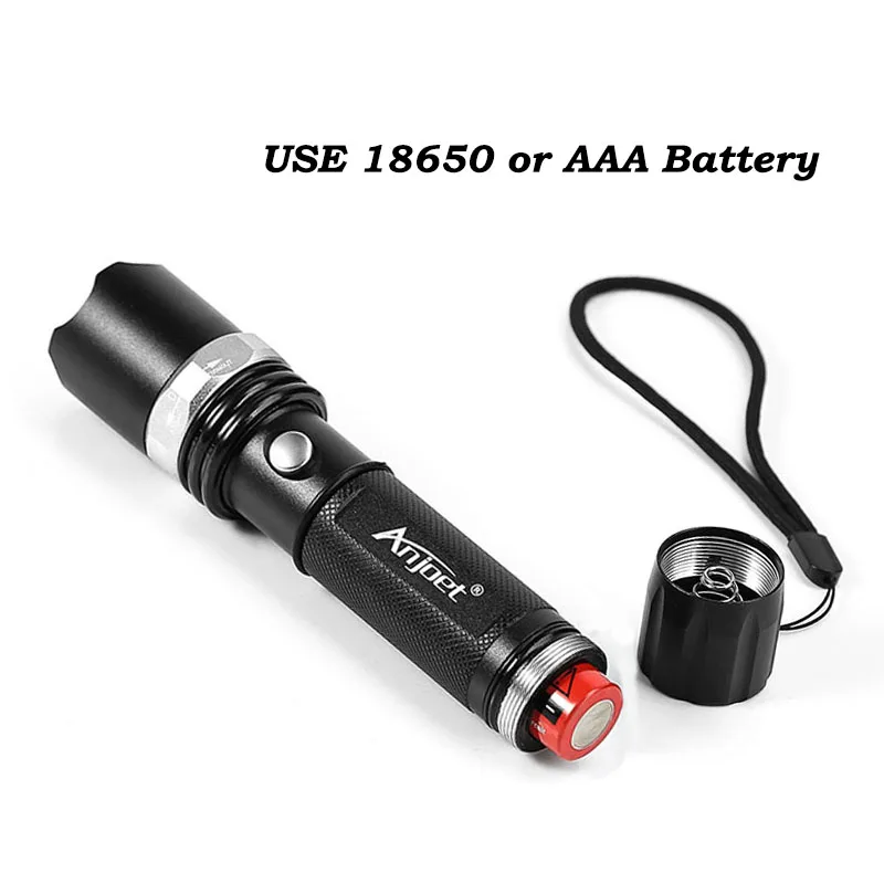 Anjoet XML T6 LED Aluminum Waterproof Zoomable Flashlight  traffic wand Torch Directing light for 18650 Rechargeable Battery