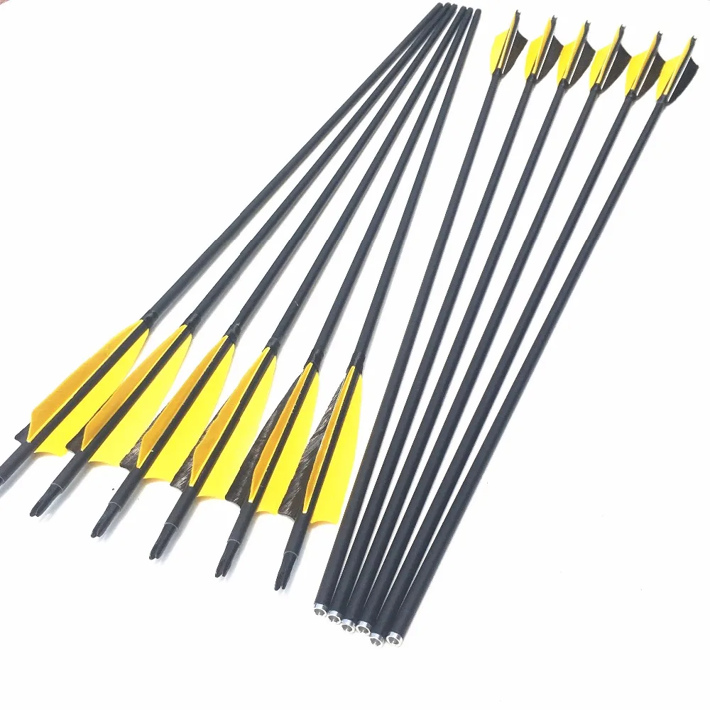 6/12/24pcs 32'' Carbon Arrows Spine500 600 700 With Black&Yellow Feather  For Longbow Archery Shooting