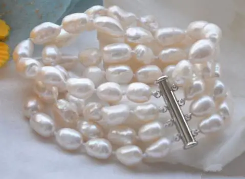 

Elegant Pearl Jewelry 8 Inches 4 Rows Cultured 8-9mm White Color Freshwater Pearl Bracelet Free Shipping