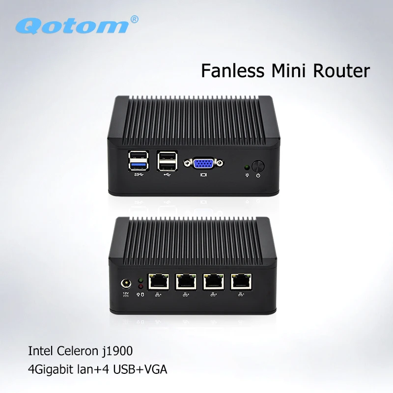 Qotom Barebone Mini PC Nano Itx J1900 N3540 4 Intel Lan Mini Máy Tính Pfsense Tường Lửa Máy Chủ Linux Ubuntu Quạt Không Cánh Mini máy Tính