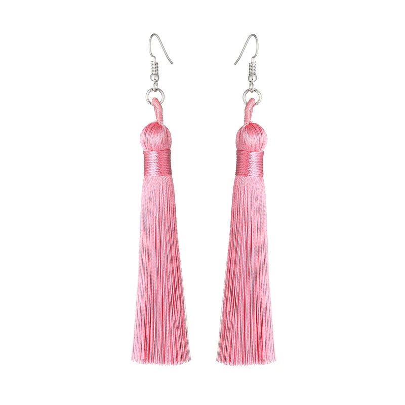 LOVBEAFAS Boho Drop Tassel Women Earrings Long Fringe Dangle Earings Silk Fabric Rope Wrap Ethnic Vintage Fashion Female Jewelry
