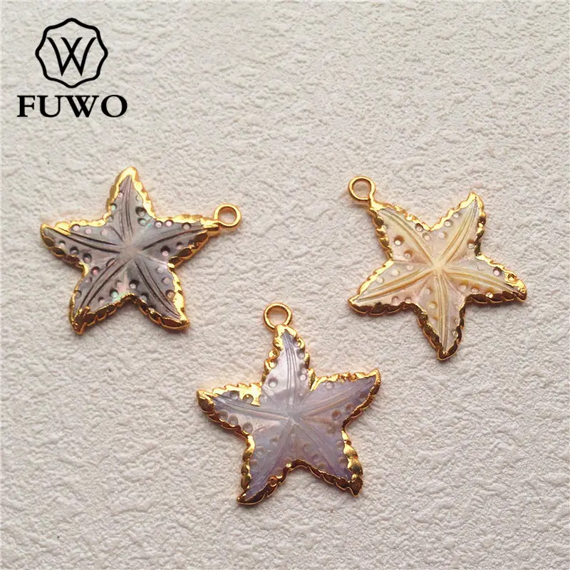 FUWO Wholesale Summer Women\'s Popular Freshwater Shell Pentagram Pendant With Golden Trimmed 5Pcs/Lot PD506