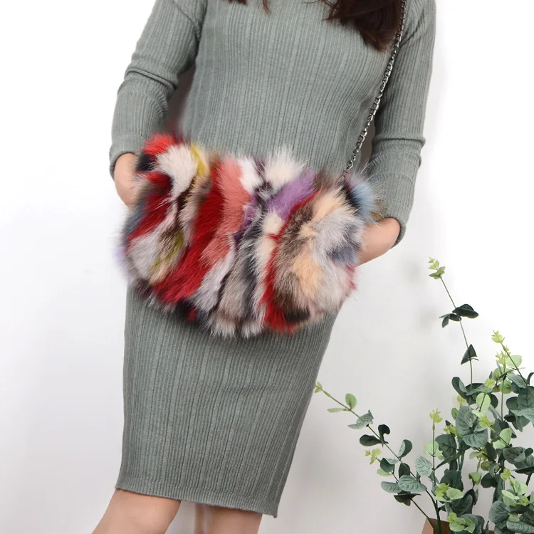 MS.MinShu-Real Fox Fur Hand Muff Bag for Women, Winter Hand Warmer, Pocket Handbag with Chain, Fashion Brand