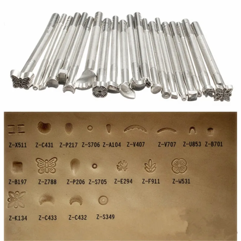 

20pcs Handmade Leather Working Saddle Making Tools Set Metal DIY Carving Leather Craft Stamps Silver