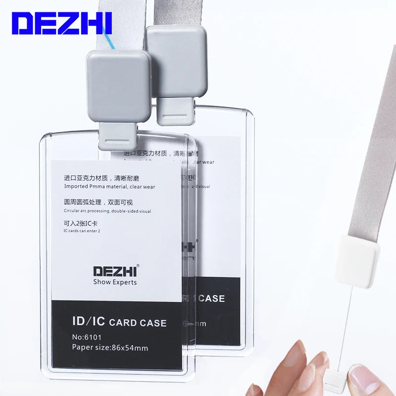 

DEZHI-Brand New Retractable Custom Lanyard with Full Transparent Business ID IC Card Holder,Vertical Horizontal Available