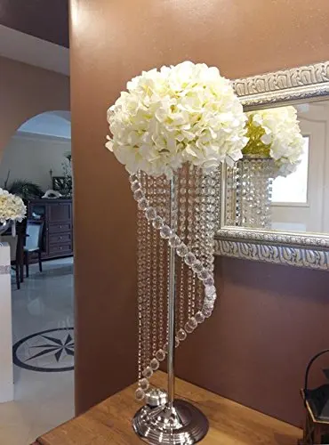 27.6 Inches Tall Wedding Flower Stand Chandeliers Flower Holder with Acrylic Bead Pendants Table Decoration Centerpiece