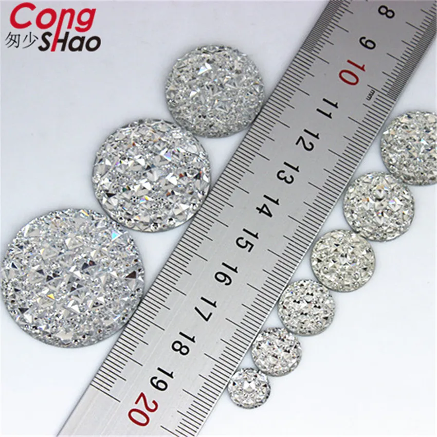 Cong Shao 10/12/14/16/18/20/25/30mm Round stones and crystals flat back Resin Rhinestone applique DIY Wedding Dress Beads WC582