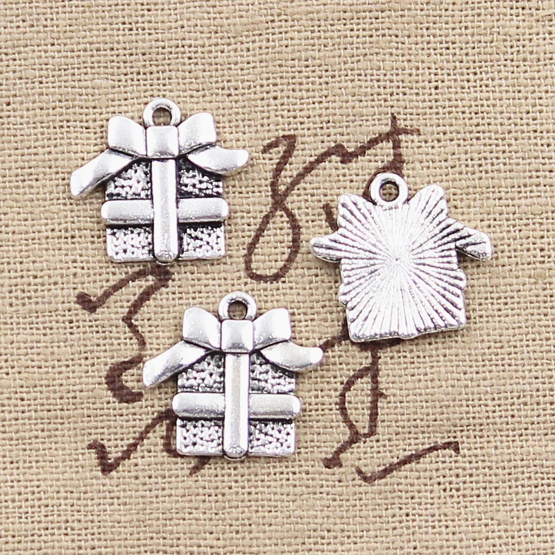 15pcs Charms Christmas Birthday Gift Box 15x16mm Antique Making Pendant fit,Vintage Tibetan Silver color,DIY Handmade Jewelry