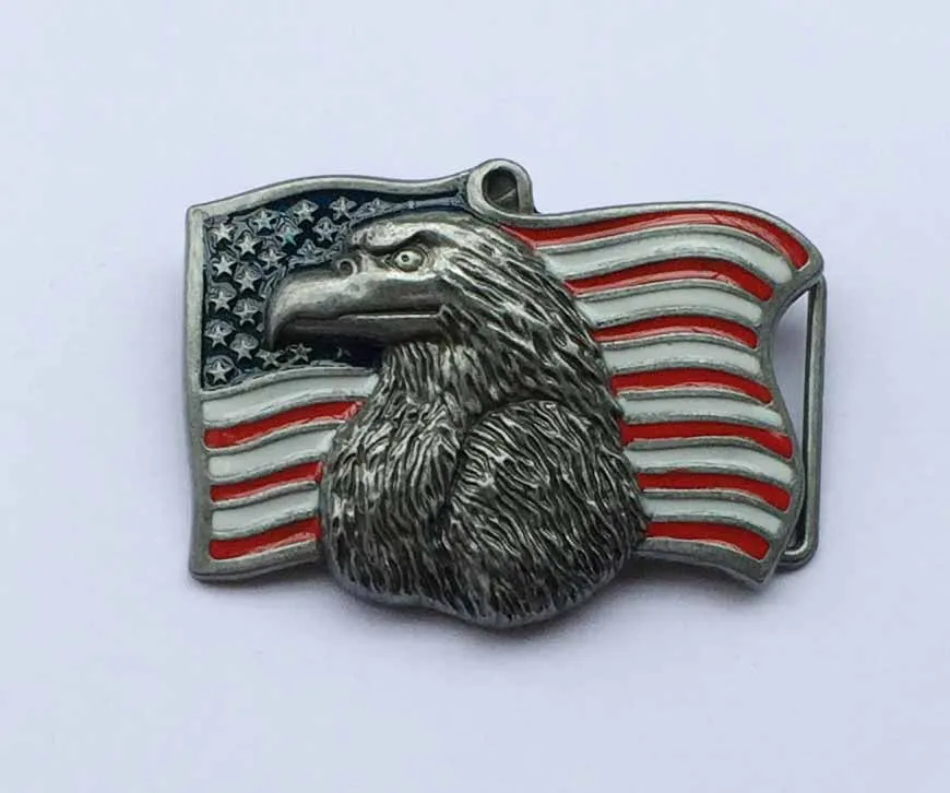 Amercian Flag With Eagle Western Belt Buckle