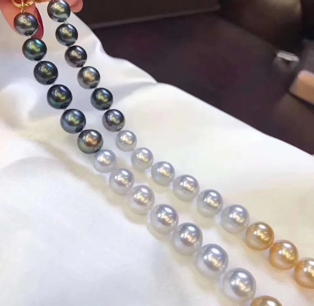 MADALENA SARARA 8mm-12mm Saltwater Pearl Mixed Tahitian Southsea Akoya Pearl Bead Choker Women Necklace Three Color