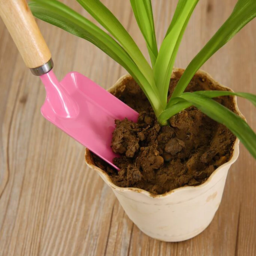 Minijuego de herramientas de mano para jardín, pala de jardinería, rastrillo con mango de madera, cabeza de Metal, 3 uds.