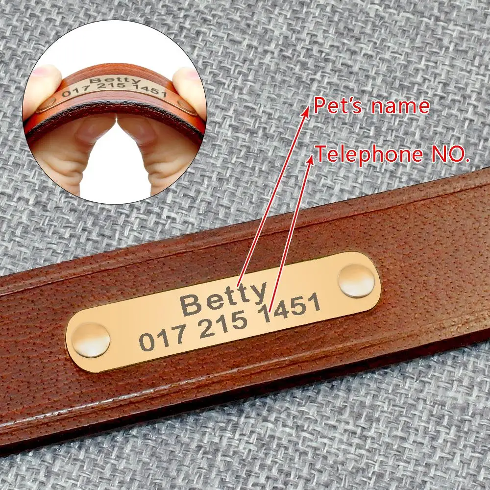 Echtes Leder-Katzenhalsband für kleine und mittelgroße Hunde, personalisiertes Hunde-ID-Halsband, individueller Haustiername und Telefonnummer, kostenlose Gravur – Detail 6